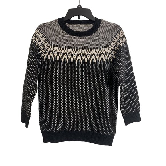 J. Crew M Black White Fair Isle Merino Wool Pullover Sweater Winter - Picture 1 of 8
